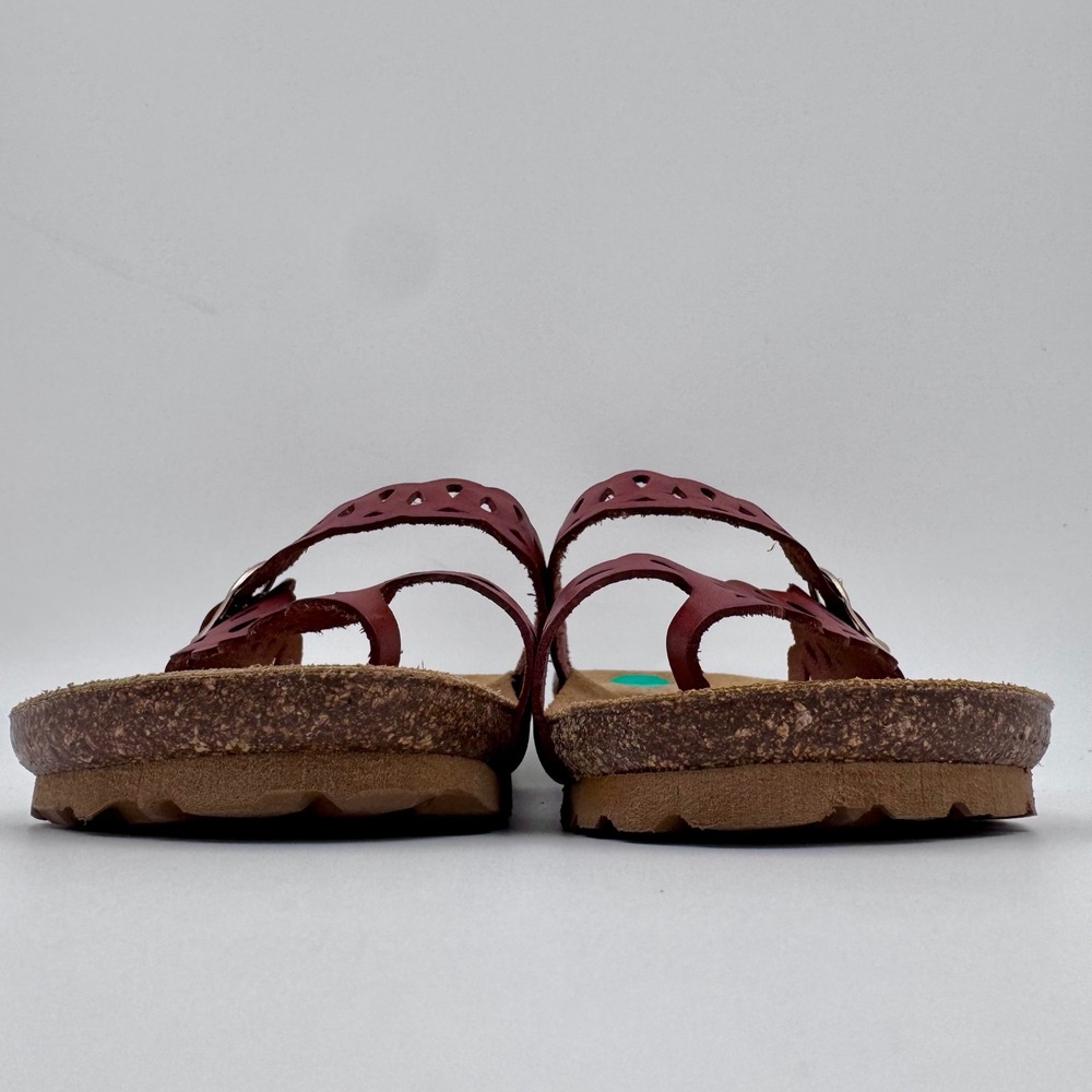Yokono Ibiza Dark Red Leather Scalloped Toe Loop Cork Sandals Made in Spain | 8 - Picture 4 of 8